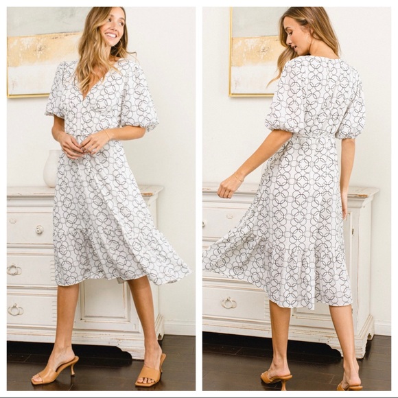 31 Boho Half Sleeve Geometric Print Prairie Dress - Picture 5 of 5